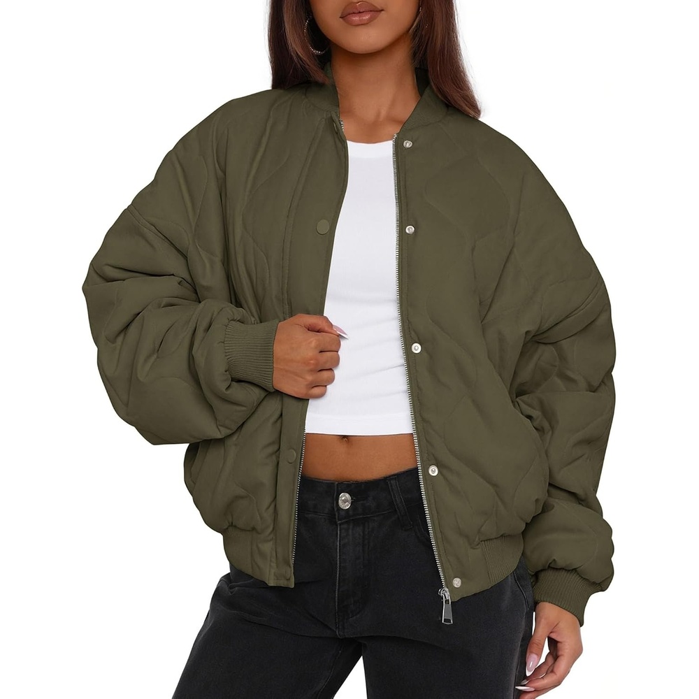 image:imagePRETTYGARDEN Womens Quilted Bomber Jackets Winter CoatsArmy Green