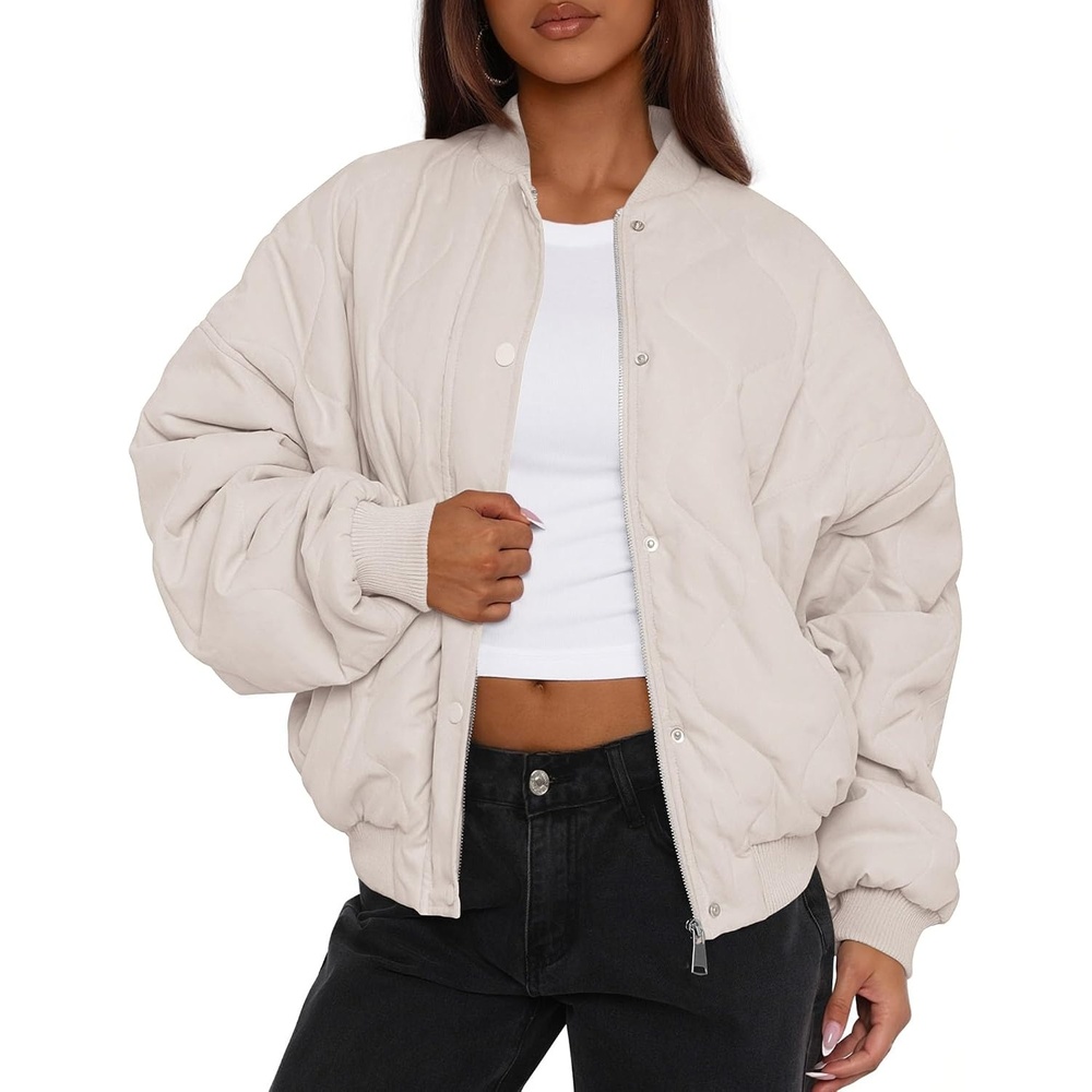 image:imagePRETTYGARDEN Womens Quilted Bomber Jackets Winter CoatsBeige