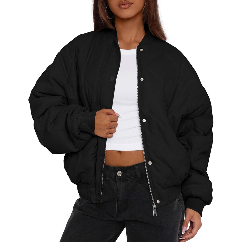 image:imagePRETTYGARDEN Womens Quilted Bomber Jackets Winter CoatsBlack