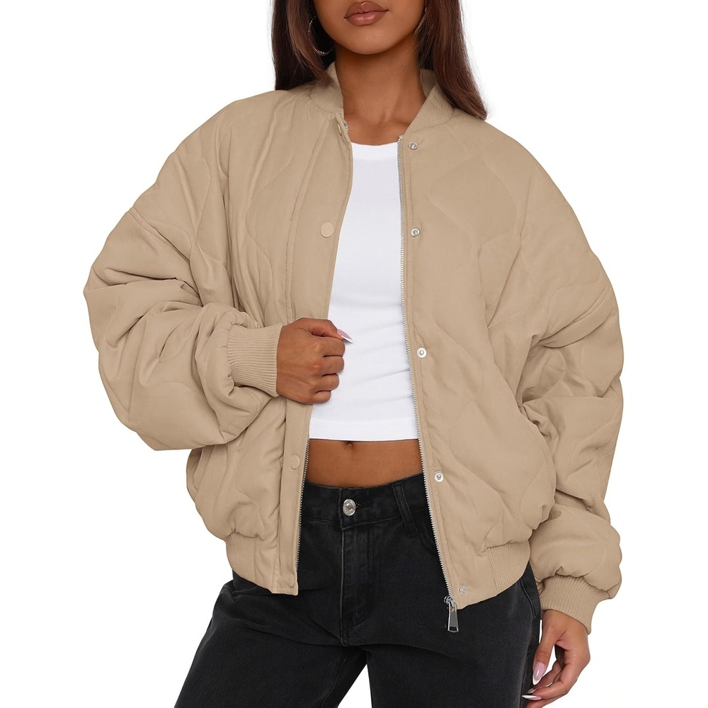 image:imagePRETTYGARDEN Womens Quilted Bomber Jackets Winter CoatsKhaki