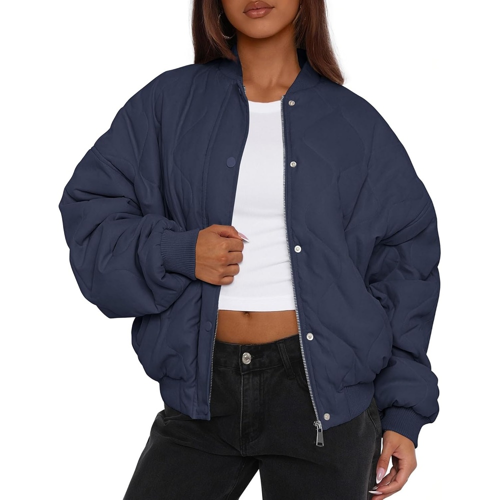 image:imagePRETTYGARDEN Womens Quilted Bomber Jackets Winter CoatsNavy Blue