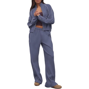 PRETTYGARDEN Women’s 2 Piece Sweat Set Casual Fall Outfits(Grey Blue)
