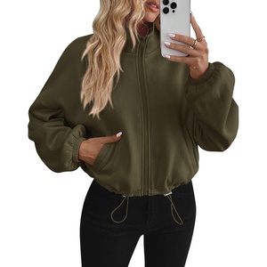 PRETTYGARDEN Women’s Cropped Jacket Zip Up Fleece Sweatshirt Fall Outfits(Army Green)