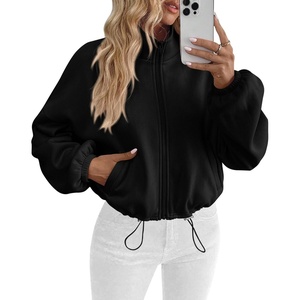 PRETTYGARDEN Women’s Cropped Jacket Zip Up Fleece Sweatshirt Fall Outfits(Black)