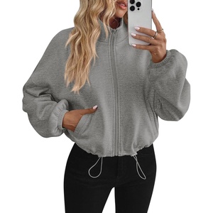PRETTYGARDEN Women’s Cropped Jacket Zip Up Fleece Sweatshirt Fall Outfits(Grey)