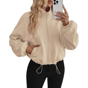 PRETTYGARDEN Women’s Cropped Jacket Zip Up Fleece Sweatshirt Fall Outfits(Khaki)