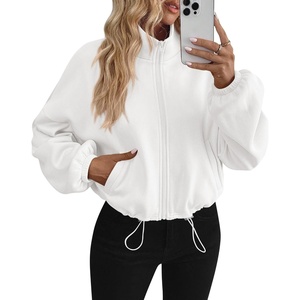 PRETTYGARDEN Women’s Cropped Jacket Zip Up Fleece Sweatshirt Fall Outfits(White)