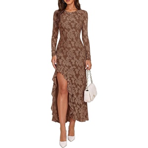 PRETTYGARDEN Women’s Formal Maxi Floral Dresses with Slit(Brown)