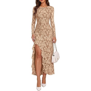 PRETTYGARDEN Women’s Formal Maxi Floral Dresses with Slit(Khaki)