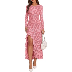 PRETTYGARDEN Women’s Formal Maxi Floral Dresses with Slit(Pink)