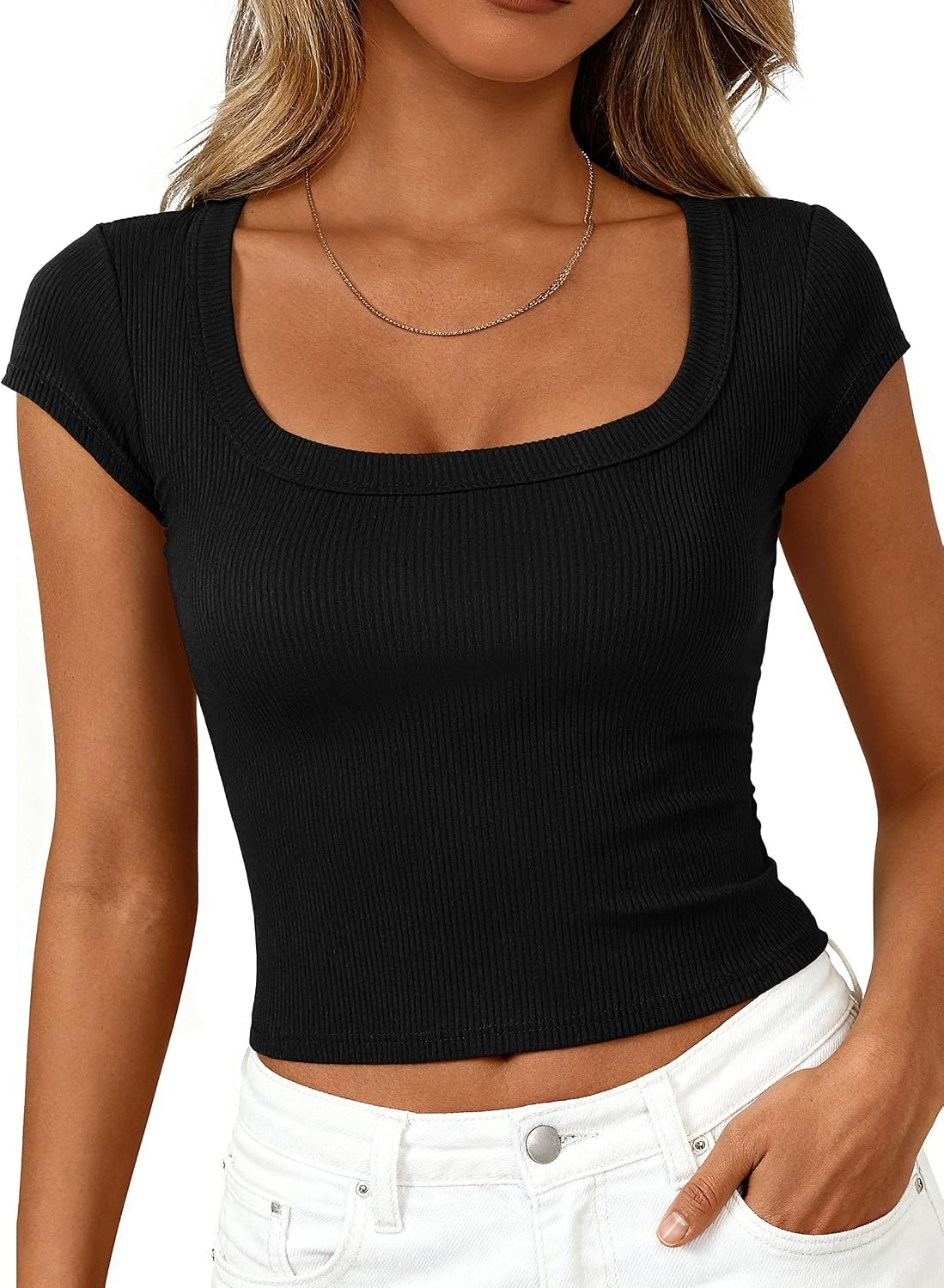 image:imagePRETTYGARDEN Short Sleeve Tops for Women Slim Fit T ShirtsBlack