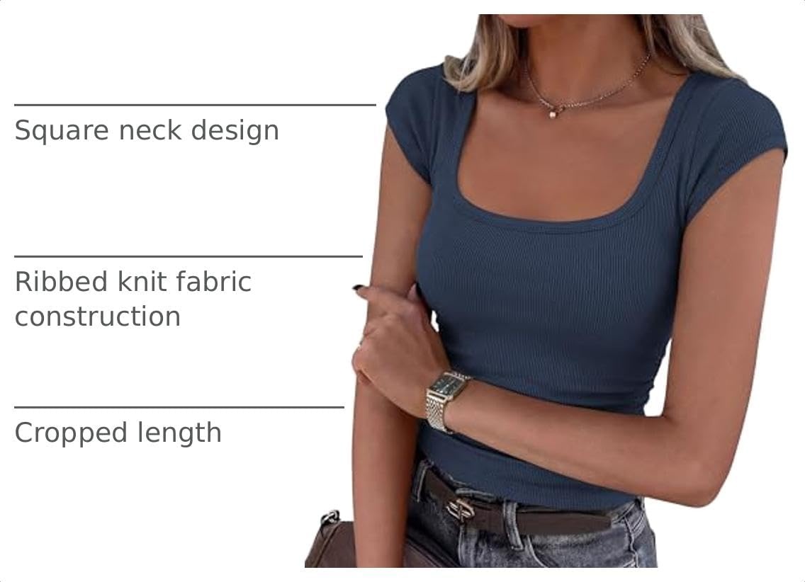 image:imagePRETTYGARDEN Short Sleeve Tops for Women Slim Fit T ShirtsDark Blue