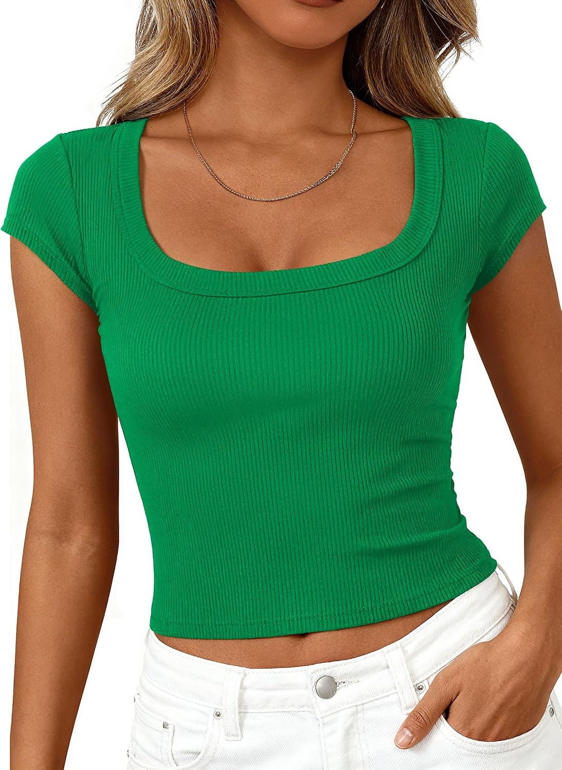 image:imagePRETTYGARDEN Short Sleeve Tops for Women Slim Fit T ShirtsGreen