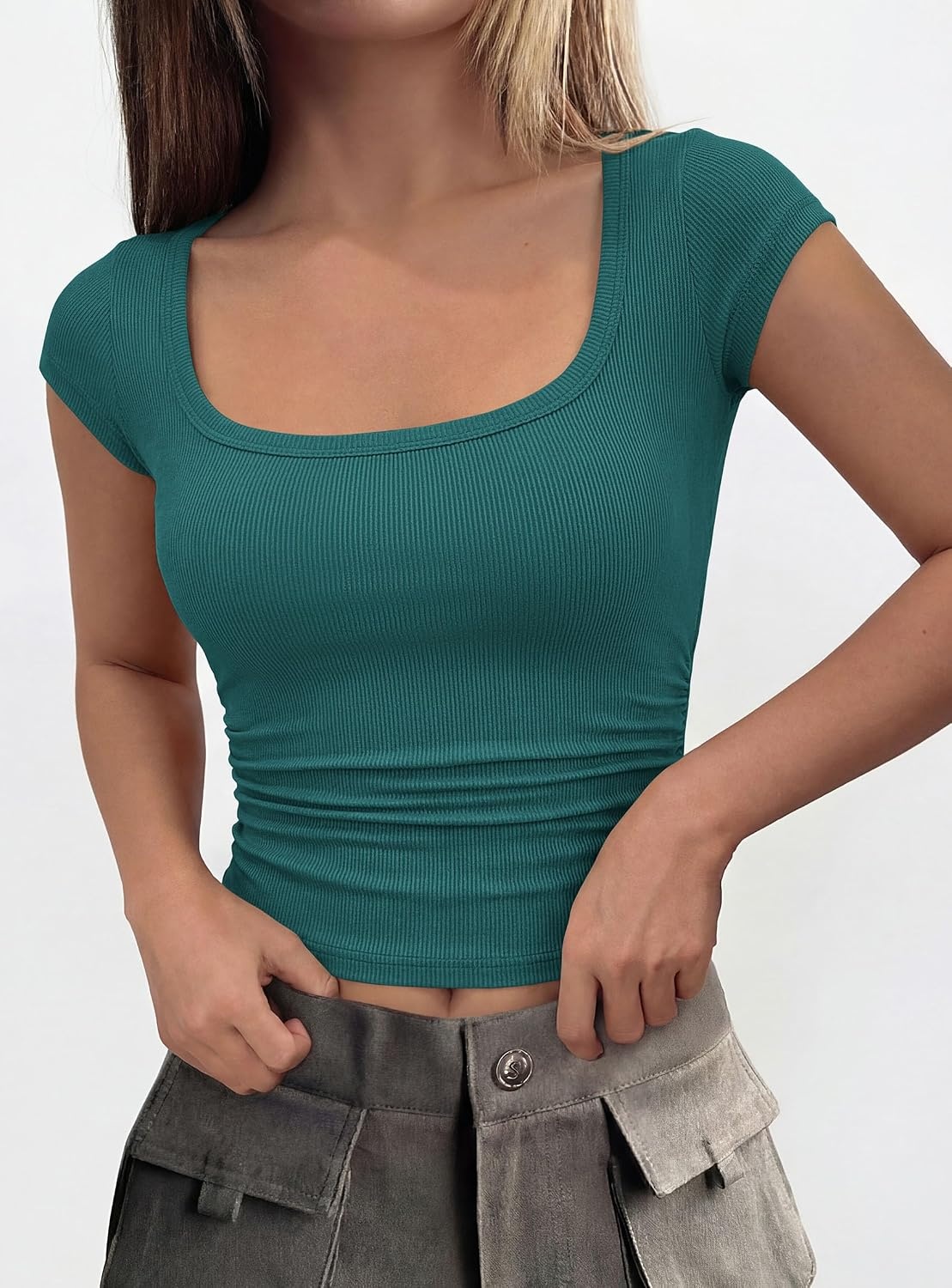 image:imagePRETTYGARDEN Short Sleeve Tops for Women Slim Fit T ShirtsLake Blue