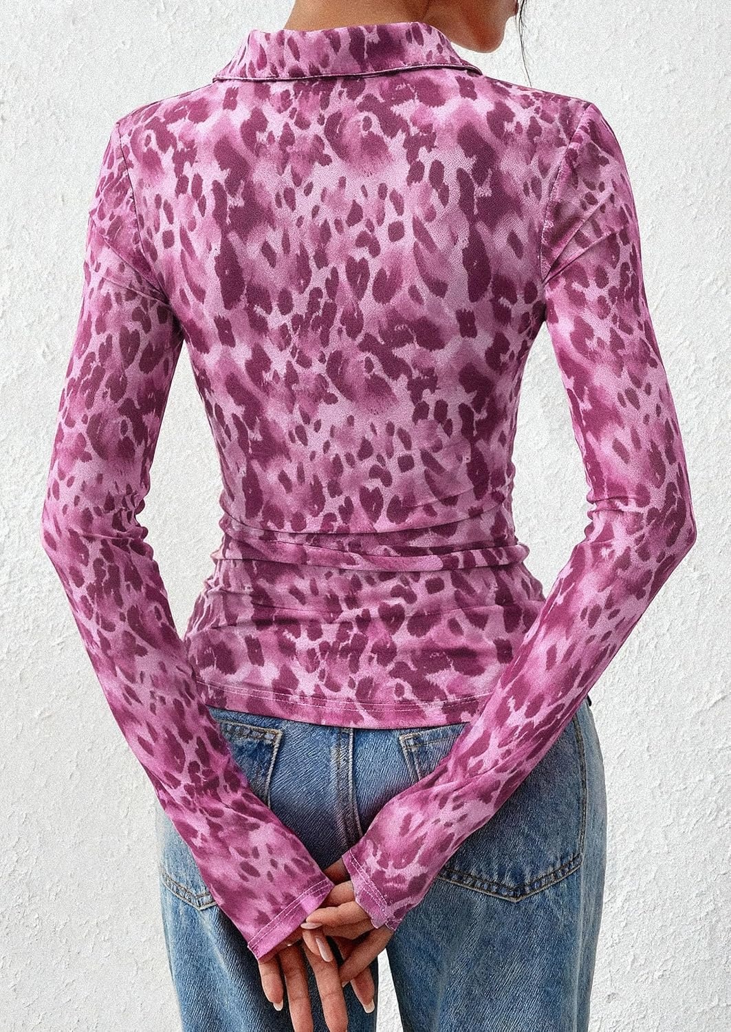 image:imagePRETTYGARDEN Womens Button Down Shirts Boho Mesh Floral Going Out TopsLeopard Purple