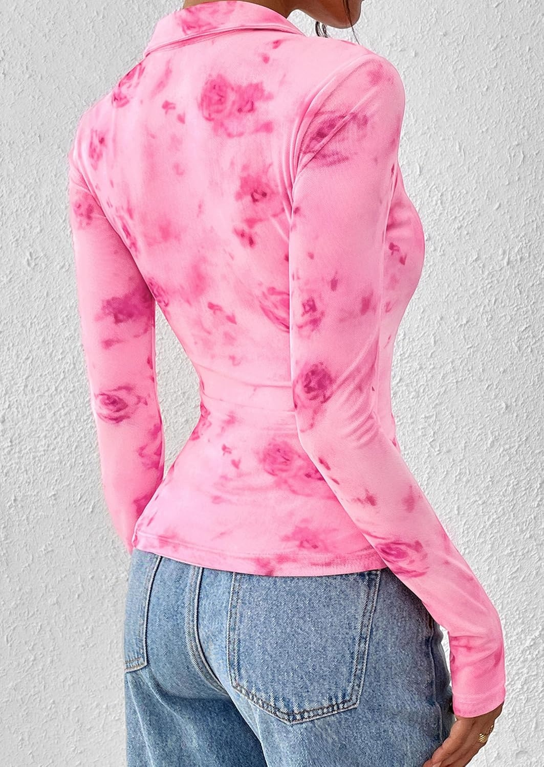image:imagePRETTYGARDEN Womens Button Down Shirts Boho Mesh Floral Going Out TopsPink