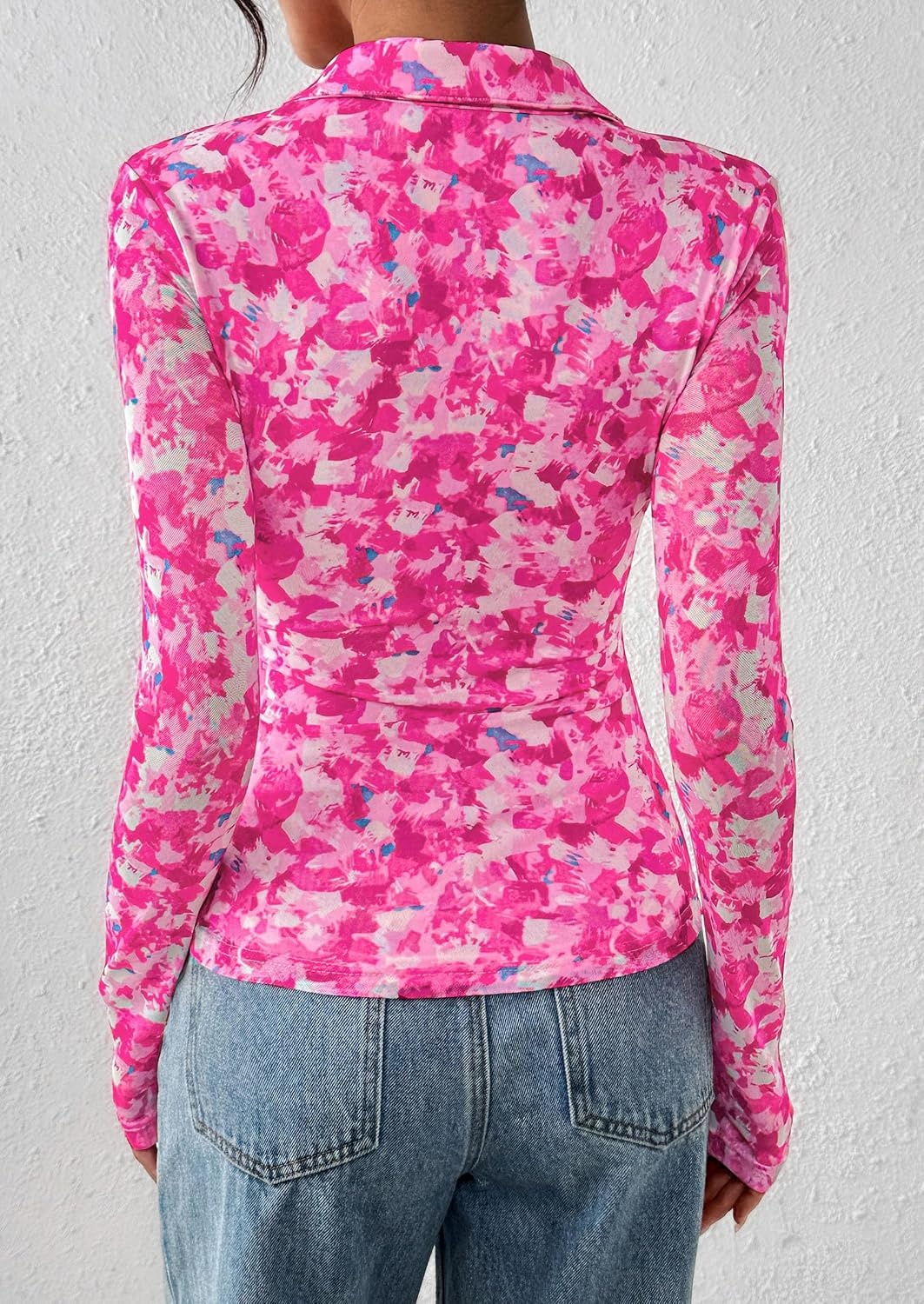 image:imagePRETTYGARDEN Womens Button Down Shirts Boho Mesh Floral Going Out TopsRose Pink
