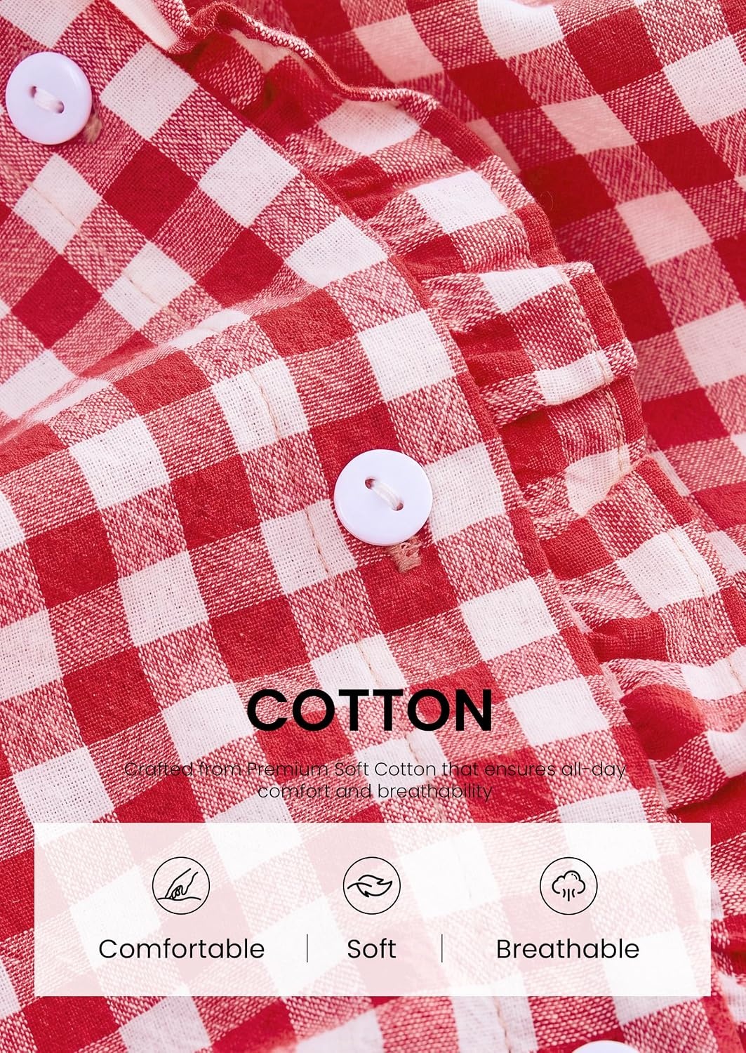 image:imagePRETTYGARDEN Womens Long Sleeve Button Down ShirtsPlaid Brilliant Red White