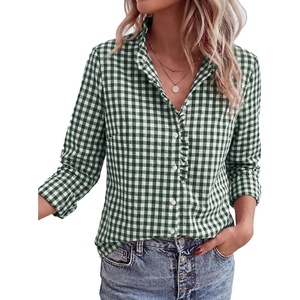 PRETTYGARDEN Womens Long Sleeve Button Down Shirts(Plaid Dark Green White)