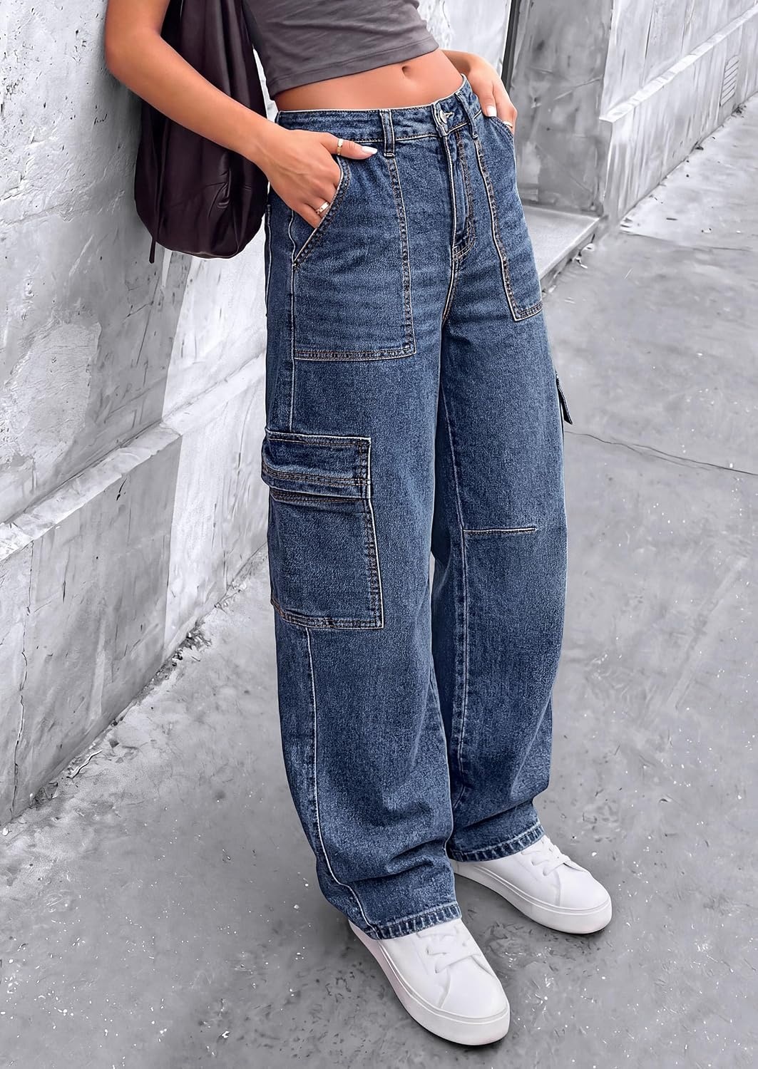 image:imagePRETTYGARDEN Barrel Pants Women Wide Leg Baggy Denim JeansAshleigh Blue