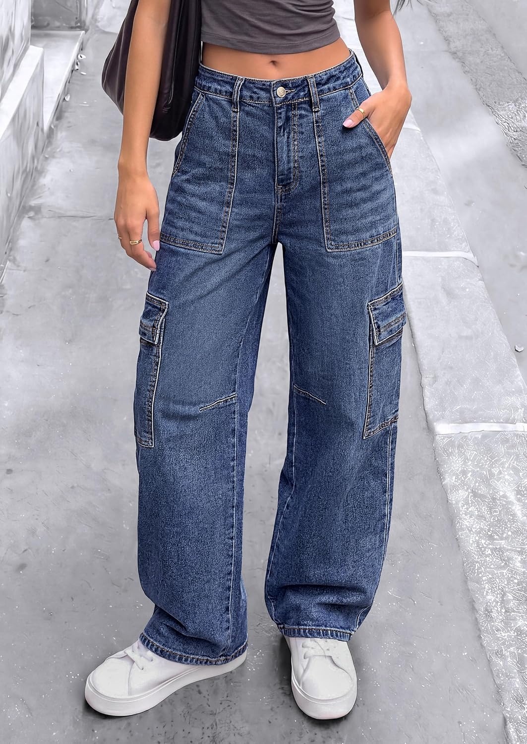 image:imagePRETTYGARDEN Barrel Pants Women Wide Leg Baggy Denim JeansAshleigh Blue