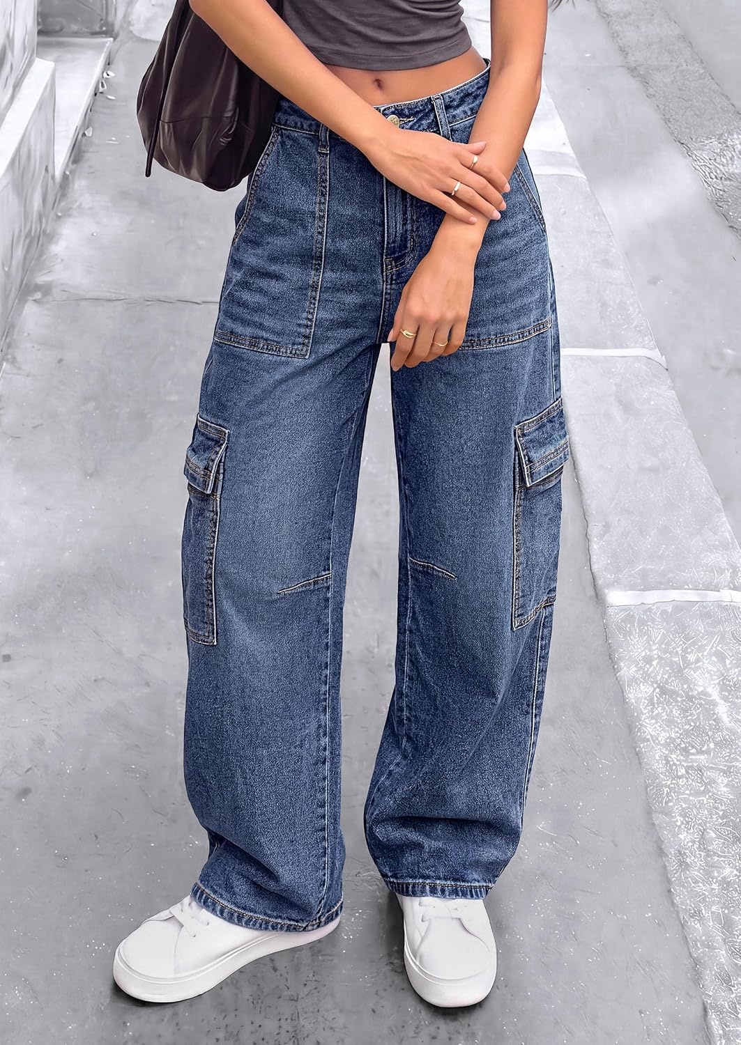 image:imagePRETTYGARDEN Barrel Pants Women Wide Leg Baggy Denim JeansAshleigh Blue