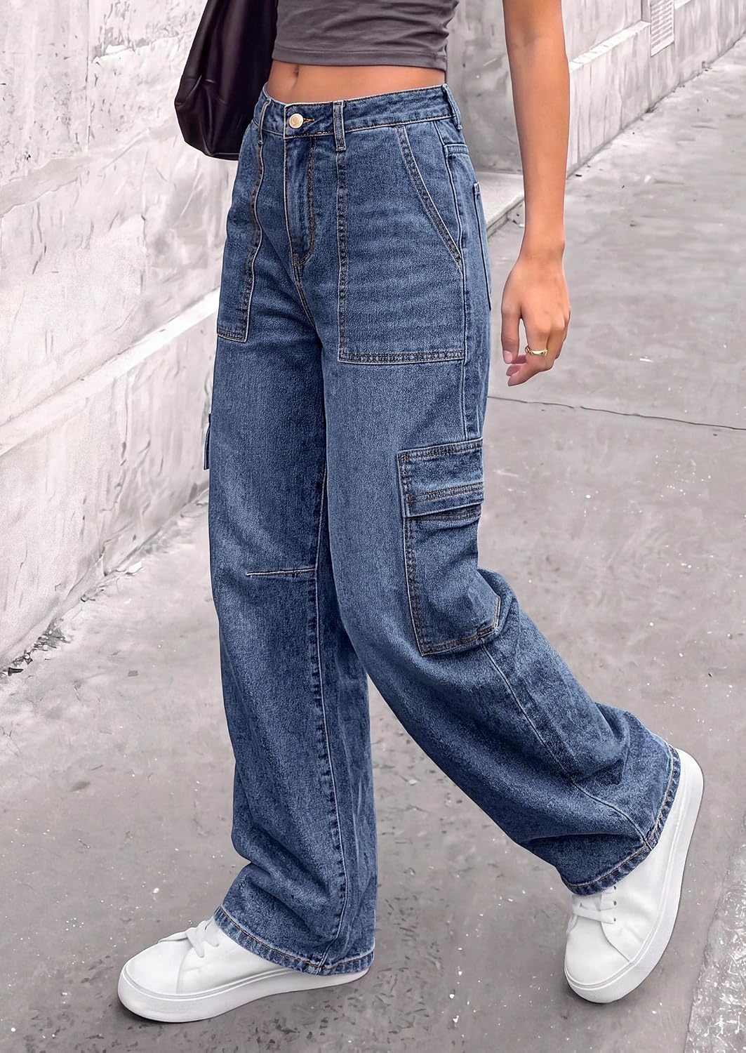 image:imagePRETTYGARDEN Barrel Pants Women Wide Leg Baggy Denim JeansAshleigh Blue