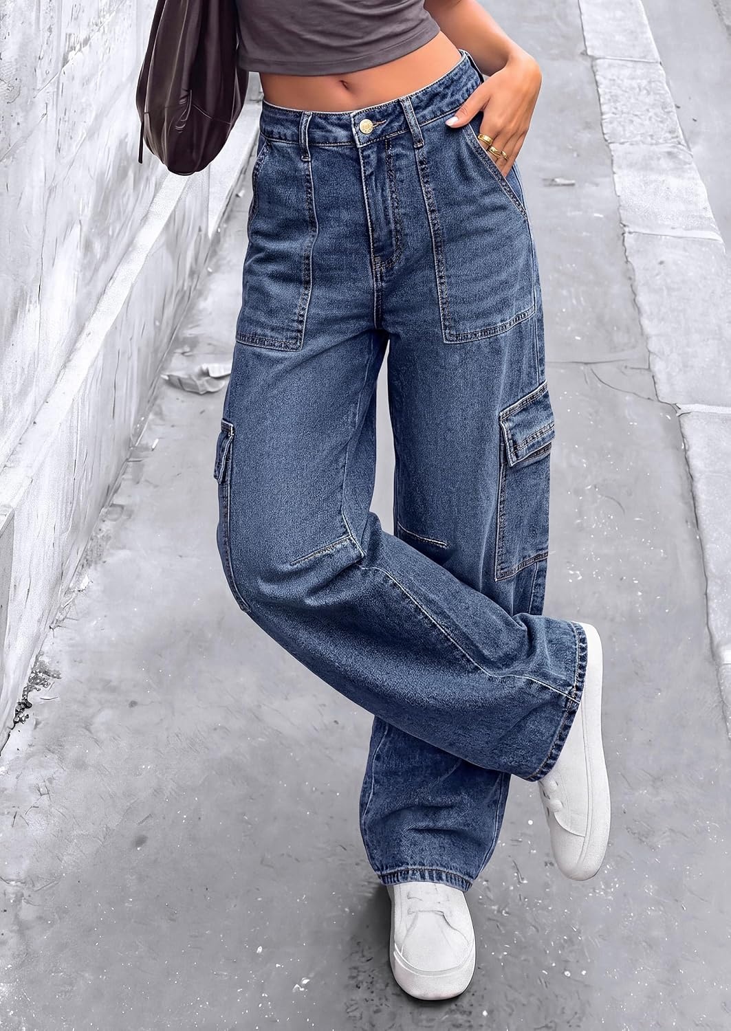 image:imagePRETTYGARDEN Barrel Pants Women Wide Leg Baggy Denim JeansAshleigh Blue