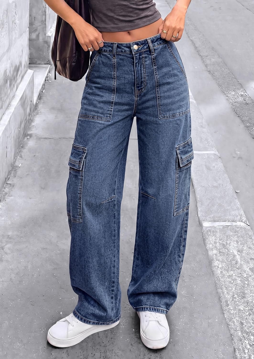 image:imagePRETTYGARDEN Barrel Pants Women Wide Leg Baggy Denim JeansAshleigh Blue