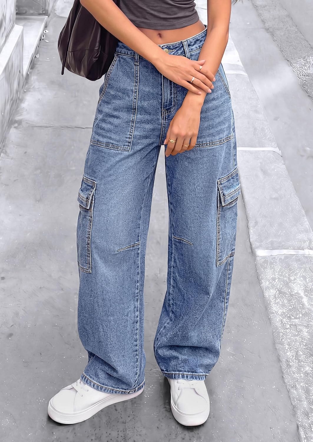 image:imagePRETTYGARDEN Barrel Pants Women Wide Leg Baggy Denim JeansDusk Blue