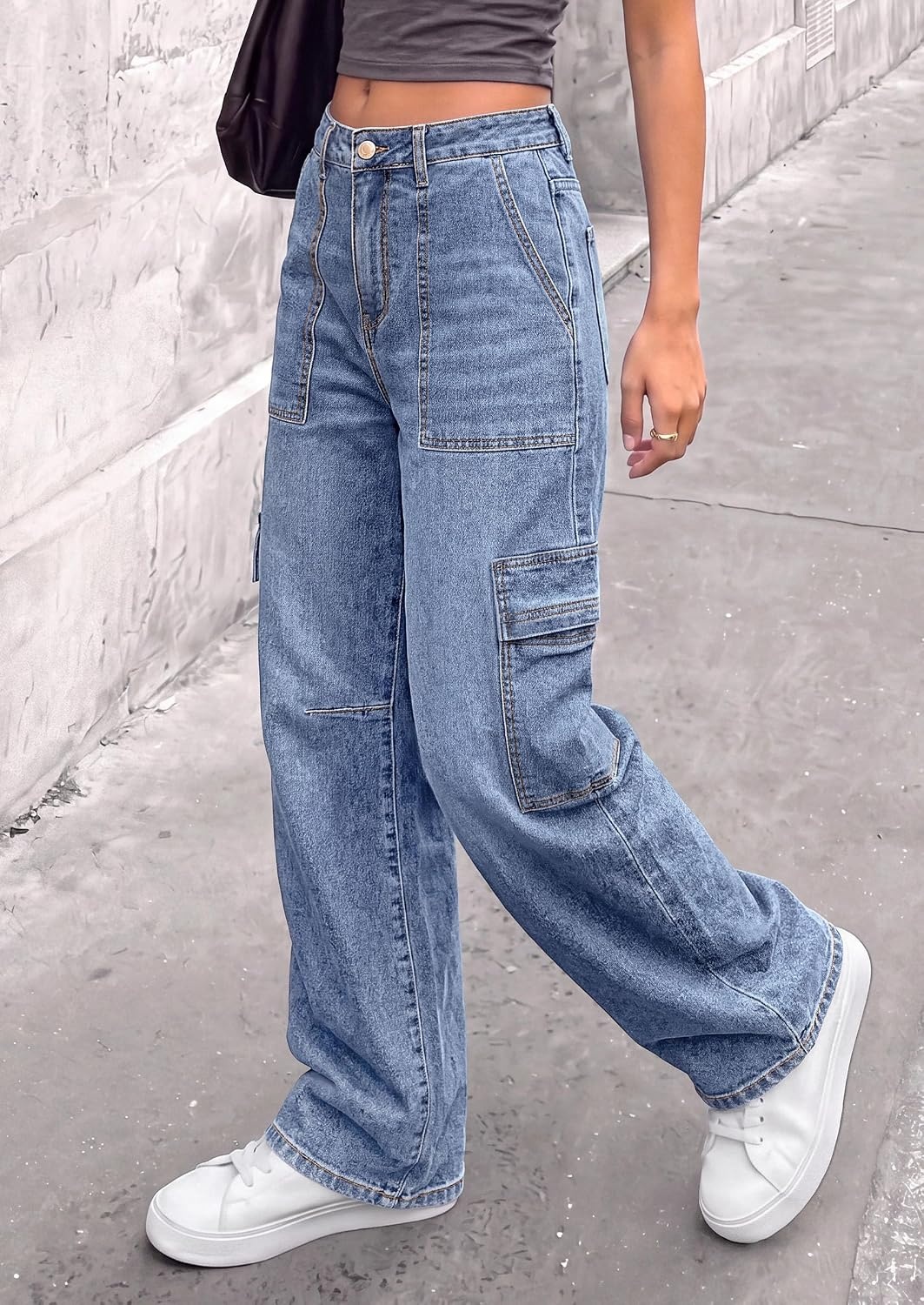 image:imagePRETTYGARDEN Barrel Pants Women Wide Leg Baggy Denim JeansDusk Blue