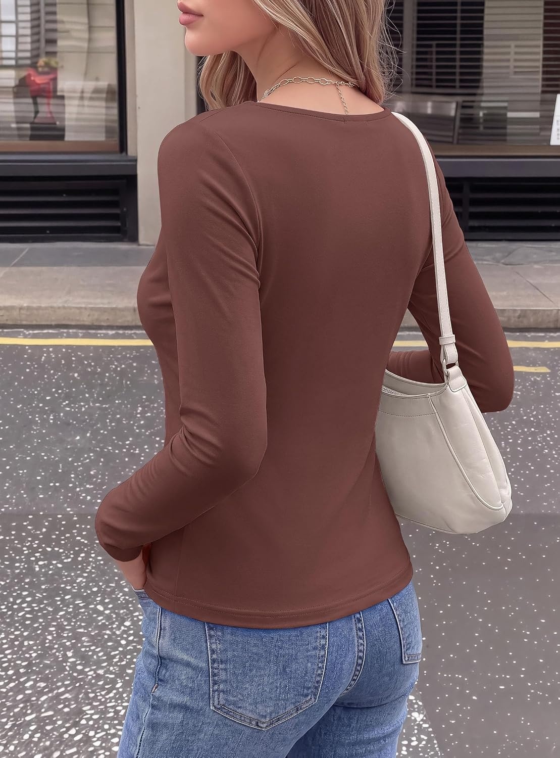 image:imagePRETTYGARDEN Cowl Neck Tops for Women Fashion Long Sleeve ShirtBrown