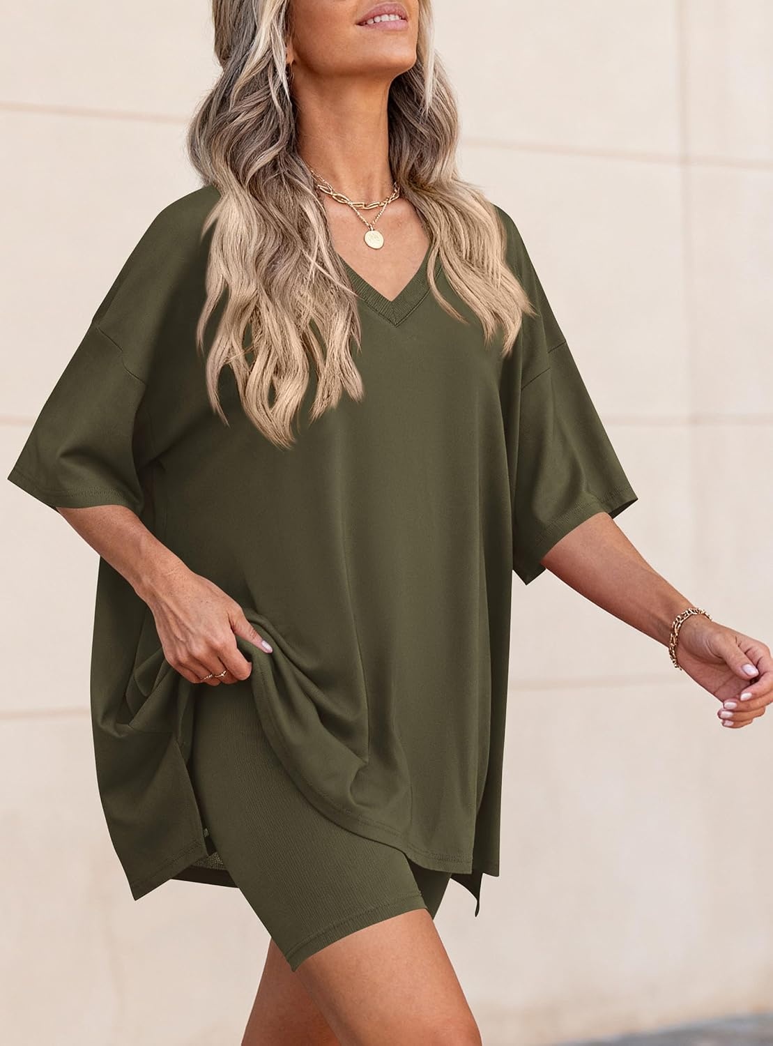 image:imagePRETTYGARDEN Womens 2 Piece Outfit Lounge Short SetsArmy Green