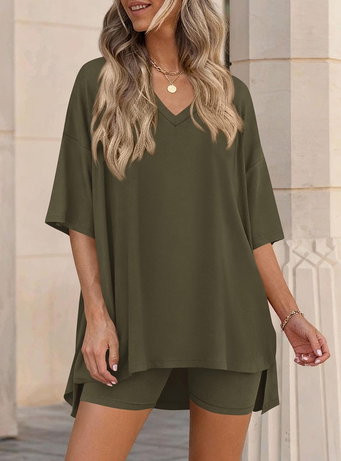 image:imagePRETTYGARDEN Womens 2 Piece Outfit Lounge Short SetsArmy Green