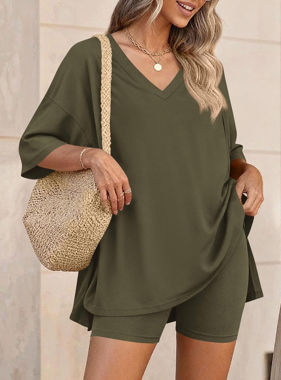 image:imagePRETTYGARDEN Womens 2 Piece Outfit Lounge Short SetsArmy Green