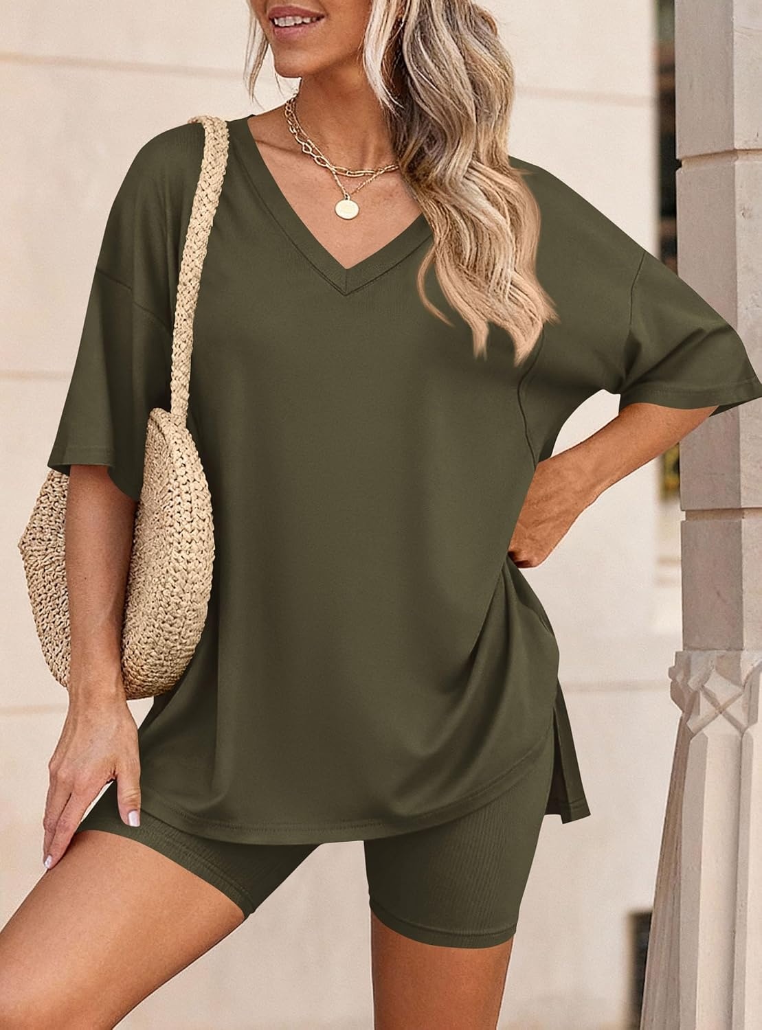 image:imagePRETTYGARDEN Womens 2 Piece Outfit Lounge Short SetsArmy Green