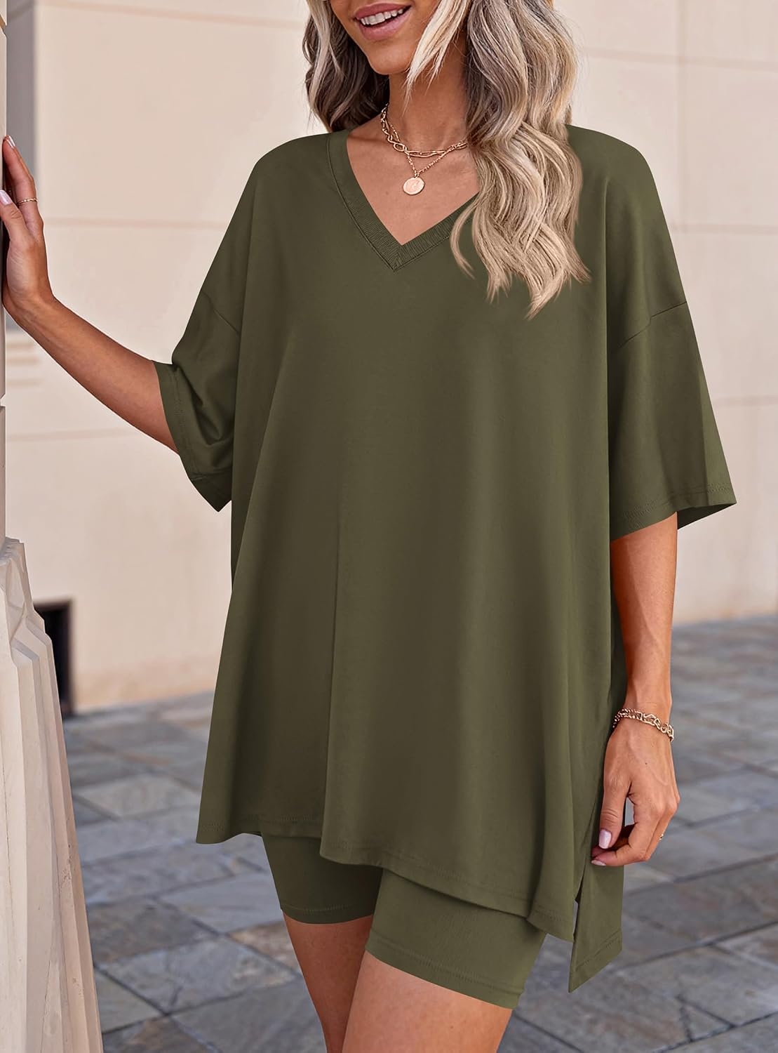 image:imagePRETTYGARDEN Womens 2 Piece Outfit Lounge Short SetsArmy Green