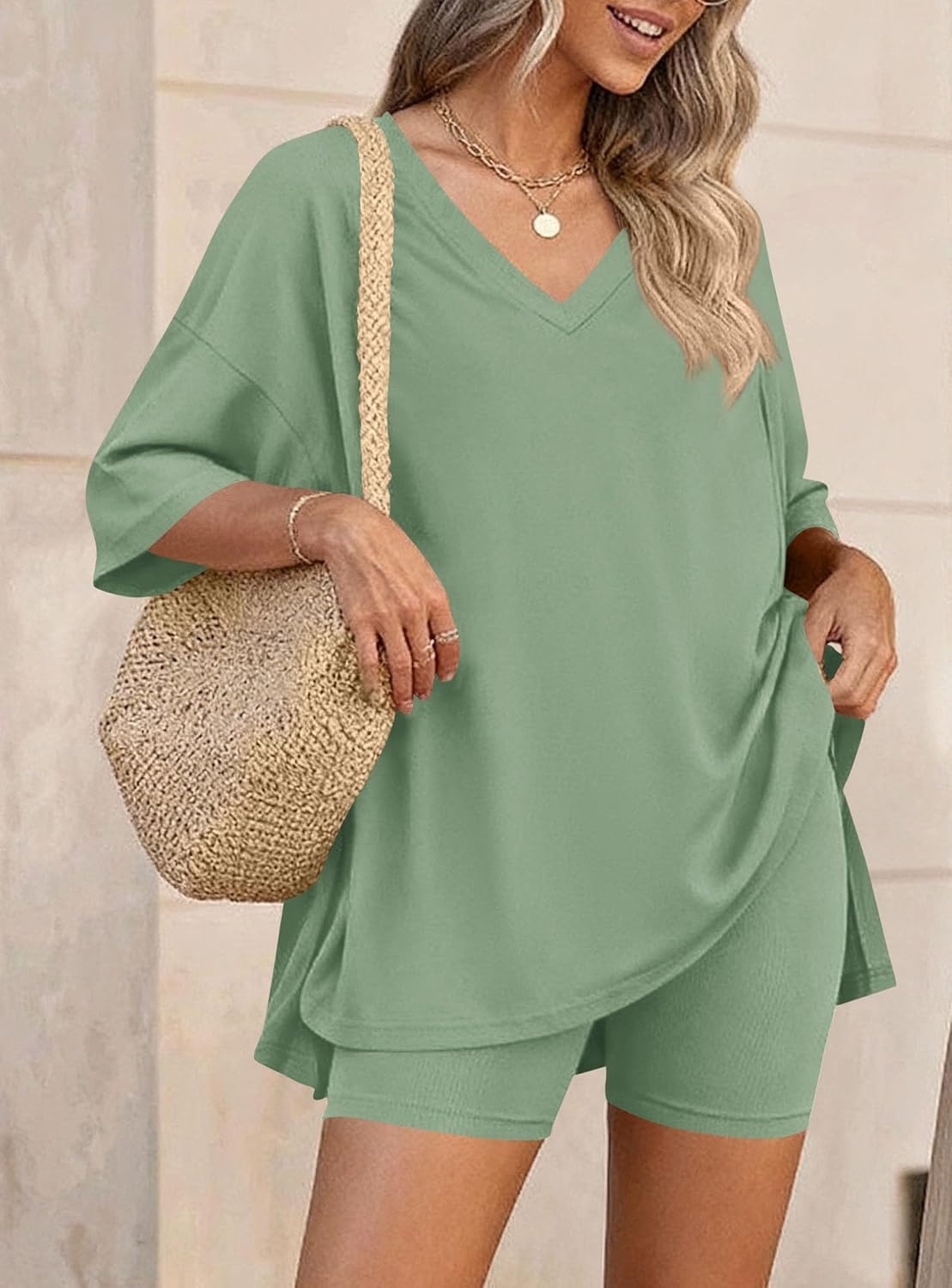 image:imagePRETTYGARDEN Womens 2 Piece Outfit Lounge Short SetsBean Green