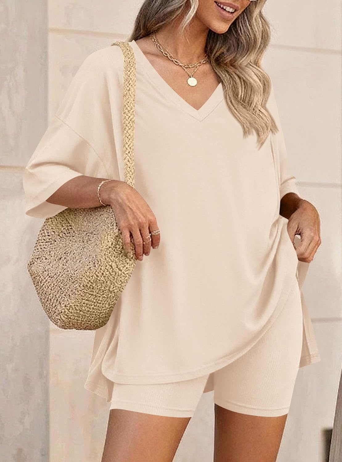 image:imagePRETTYGARDEN Womens 2 Piece Outfit Lounge Short SetsBeige