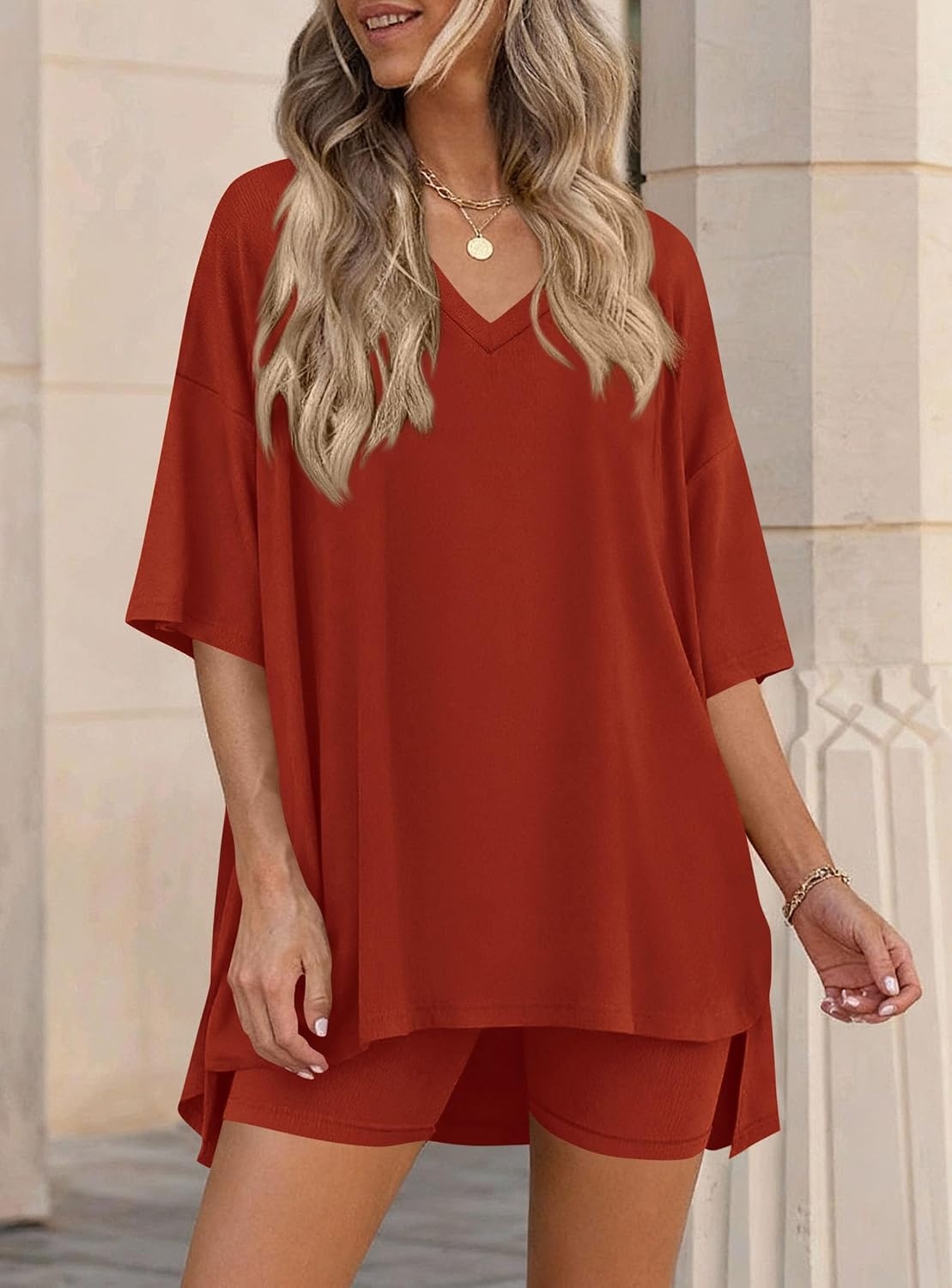 image:imagePRETTYGARDEN Womens 2 Piece Outfit Lounge Short SetsBrick Red