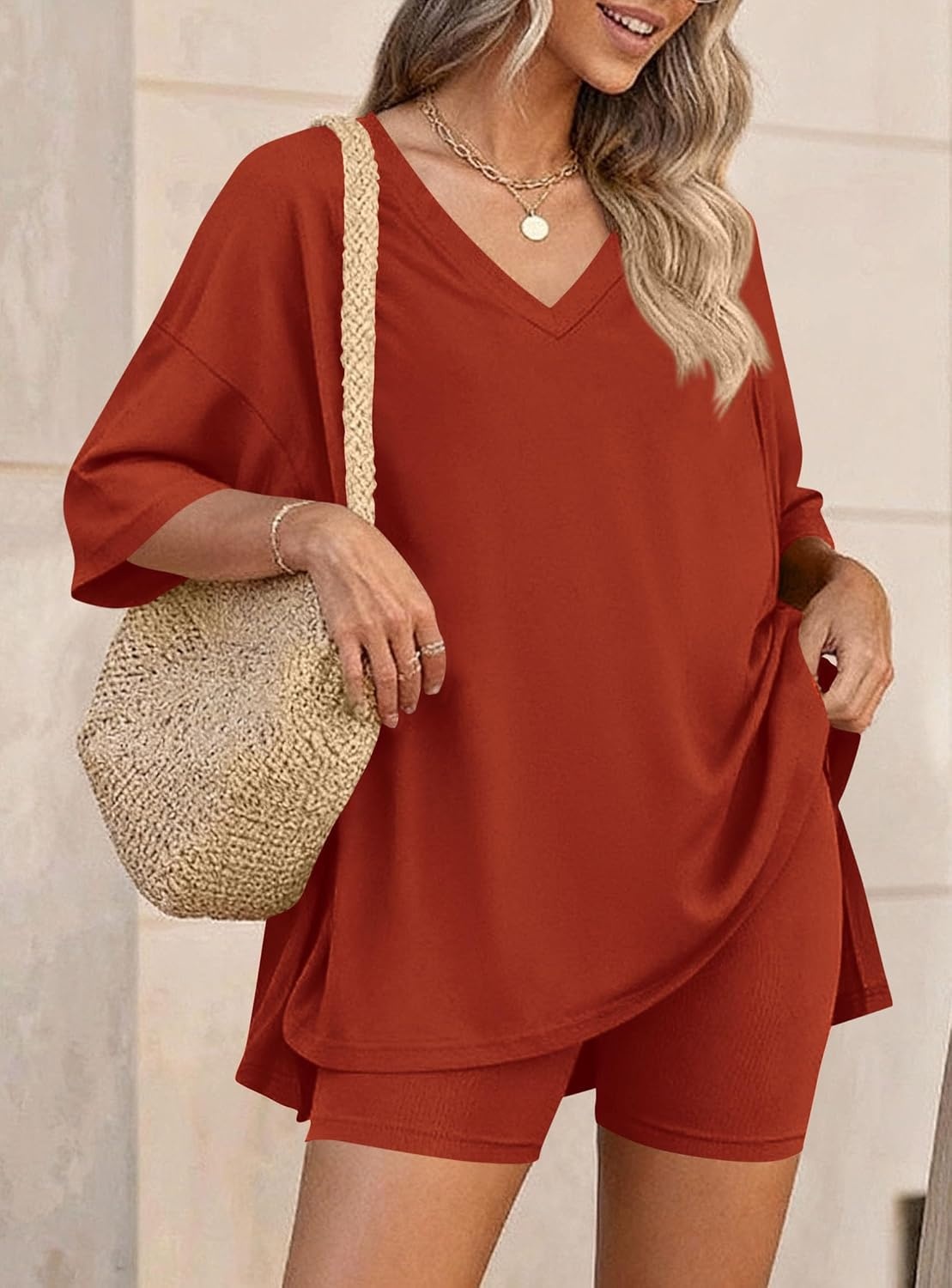 image:imagePRETTYGARDEN Womens 2 Piece Outfit Lounge Short SetsBrick Red