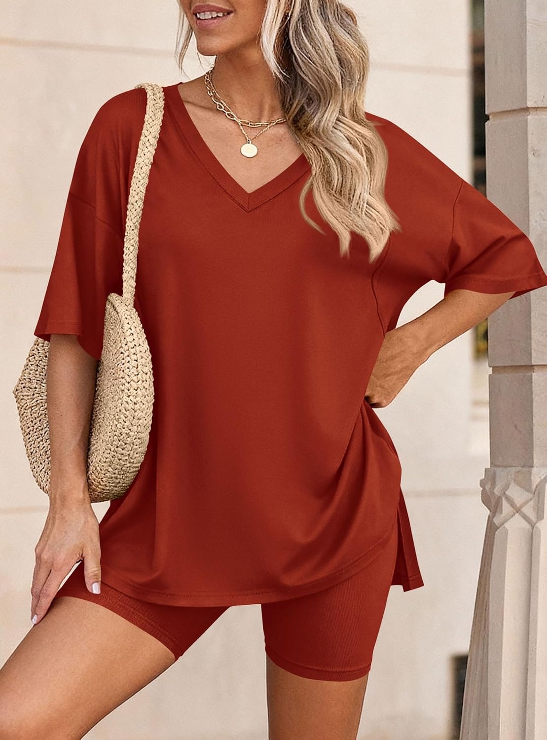 image:imagePRETTYGARDEN Womens 2 Piece Outfit Lounge Short SetsBrick Red