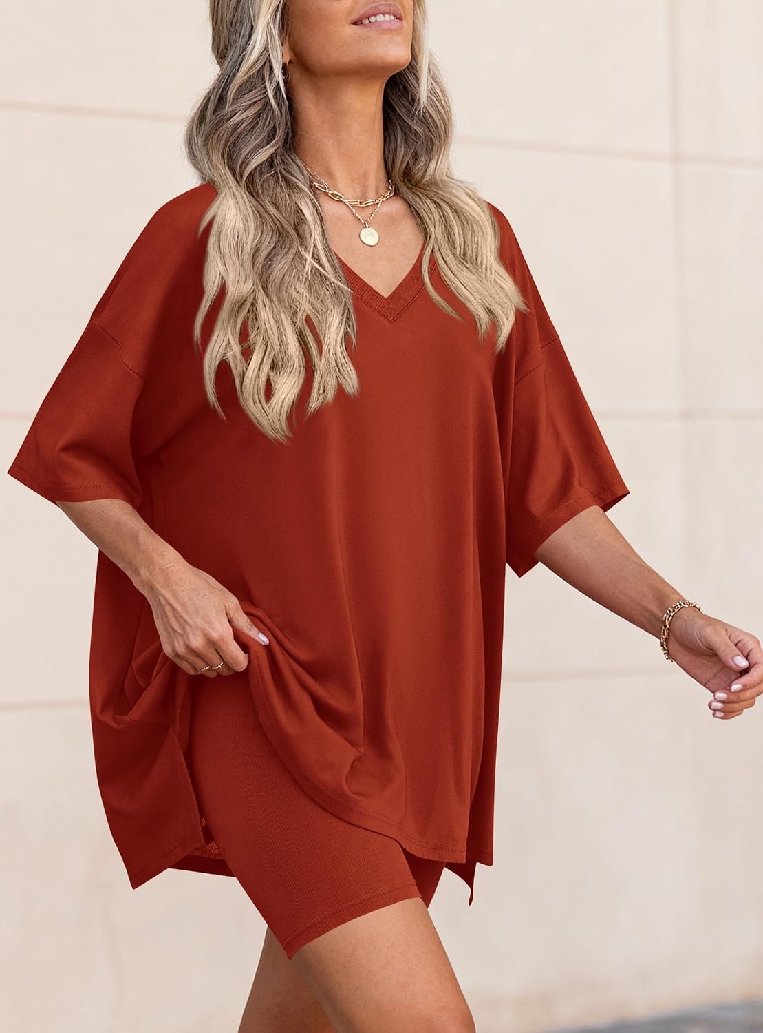 image:imagePRETTYGARDEN Womens 2 Piece Outfit Lounge Short SetsBrick Red