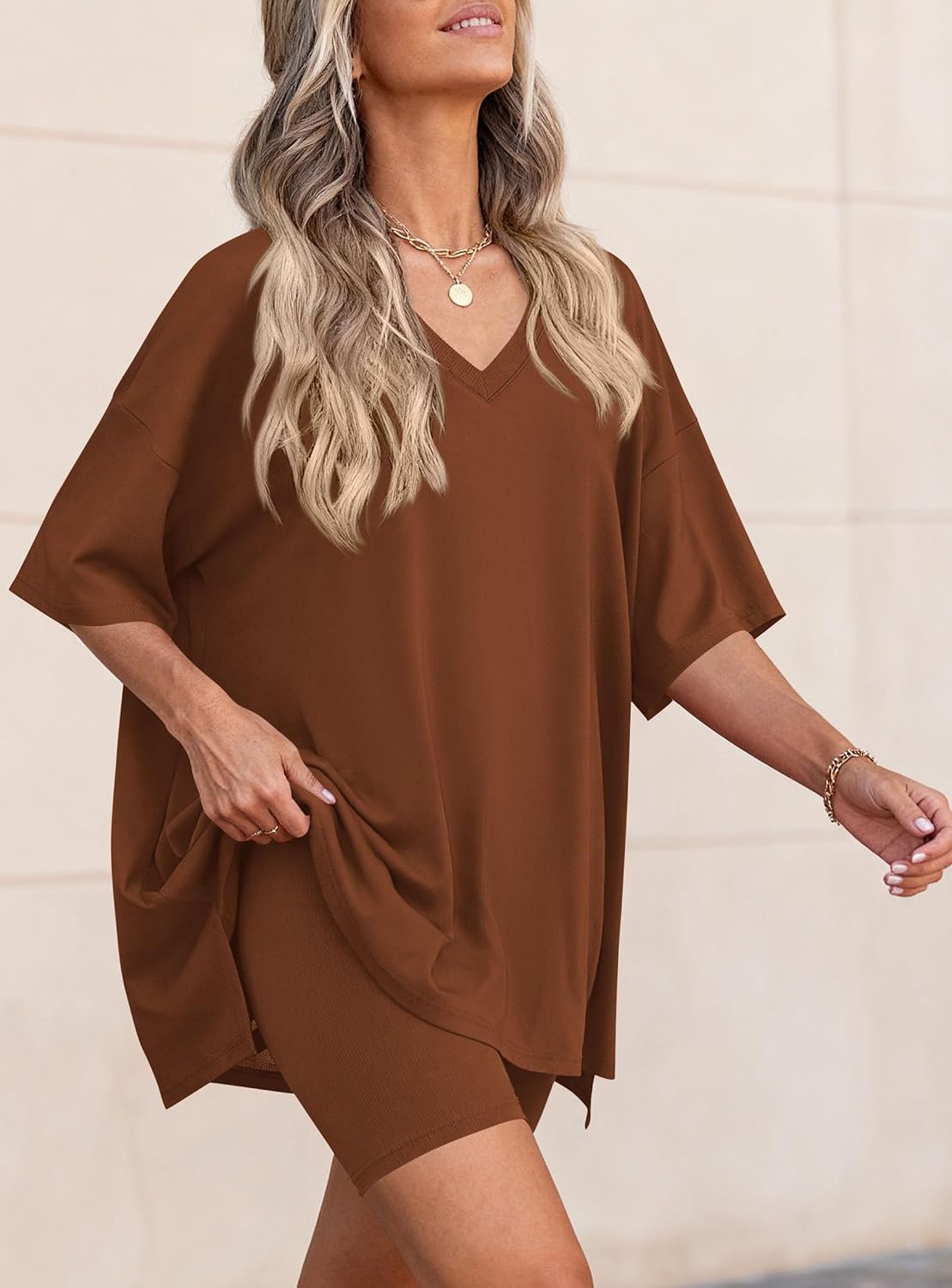 image:imagePRETTYGARDEN Womens 2 Piece Outfit Lounge Short SetsBrown