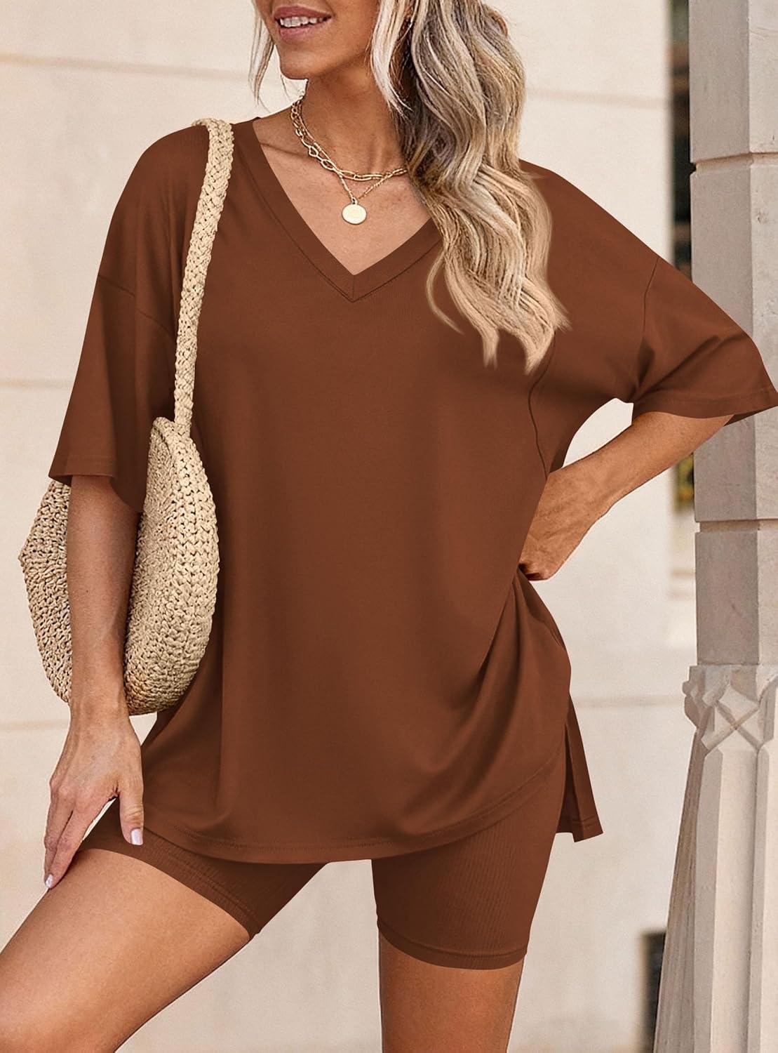 image:imagePRETTYGARDEN Womens 2 Piece Outfit Lounge Short SetsBrown