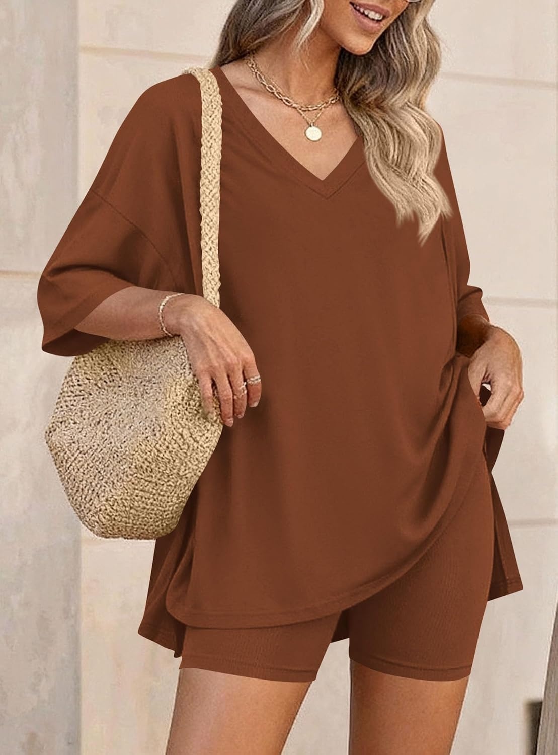 image:imagePRETTYGARDEN Womens 2 Piece Outfit Lounge Short SetsBrown