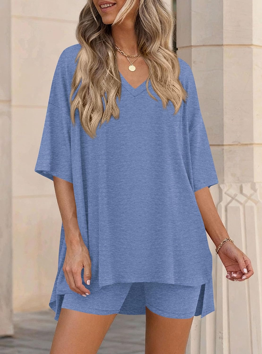 image:imagePRETTYGARDEN Womens 2 Piece Outfit Lounge Short SetsGrey Blue