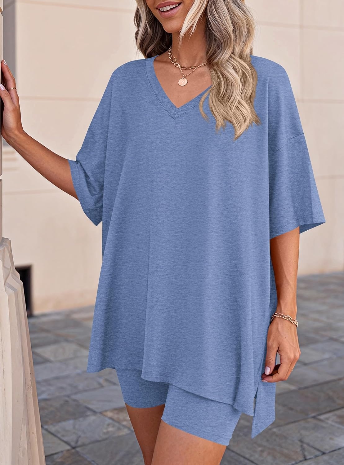image:imagePRETTYGARDEN Womens 2 Piece Outfit Lounge Short SetsGrey Blue