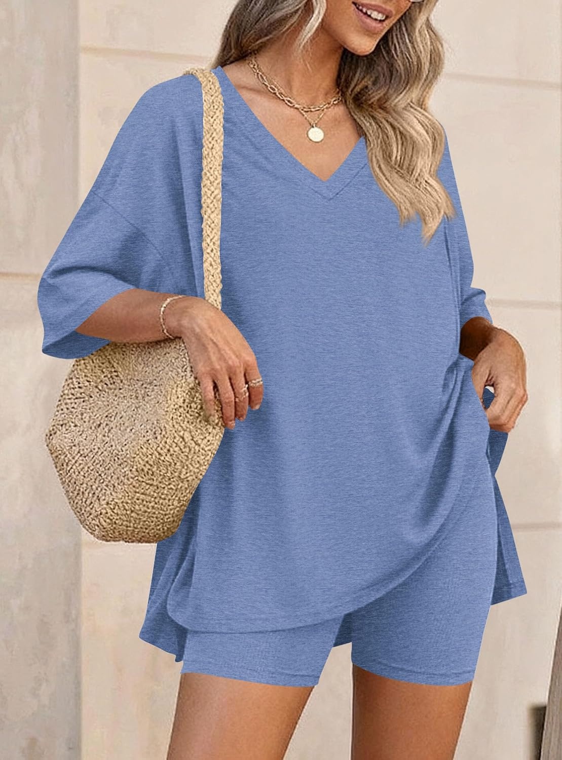 image:imagePRETTYGARDEN Womens 2 Piece Outfit Lounge Short SetsGrey Blue