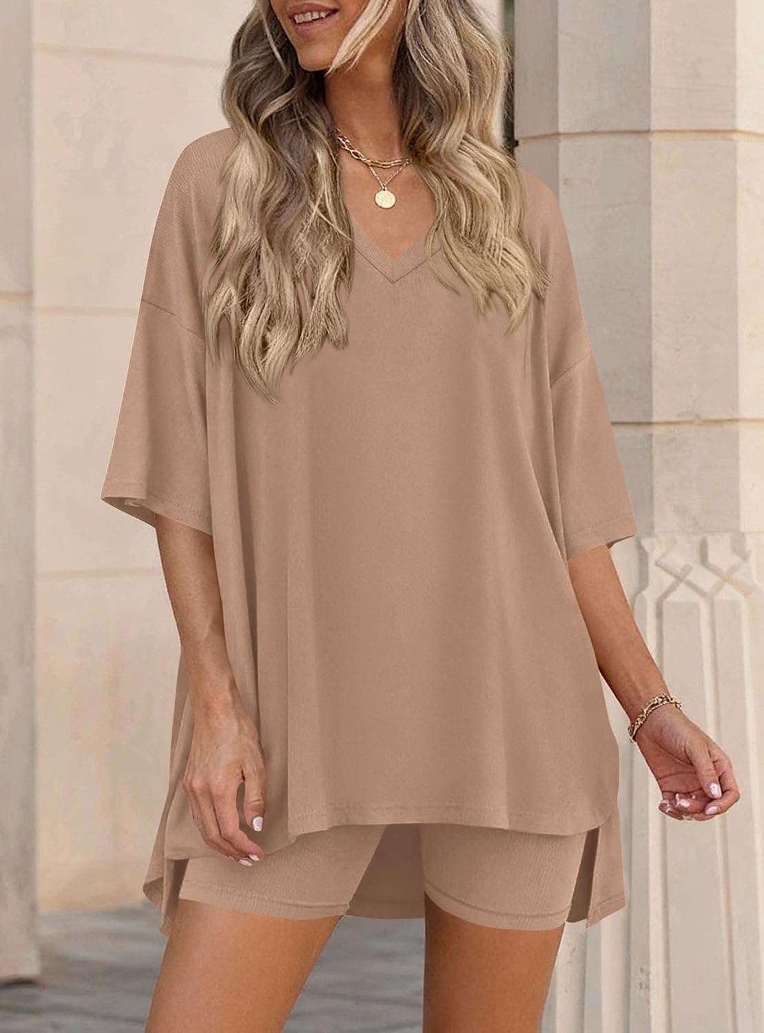 image:imagePRETTYGARDEN Womens 2 Piece Outfit Lounge Short SetsKhaki